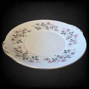 Vintage Royal Grafton Pink Purple Floral Fine Bone China Gold Trim Cake Plate